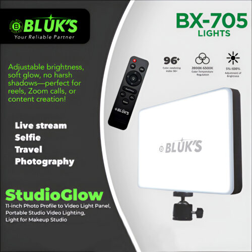 BLUK’S BX-705 StudioGlow – 11” Pro Dimmable LED Panel Light with Remote Control | Studio Lighting for Streaming, Video Recording, Photography, YouTube, TikTok, Zoom, and Makeup - Image 8