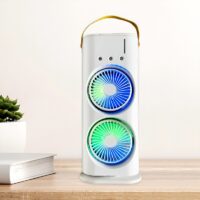 3-in-1 Multifunctional Rechargeable Spray Cooling Fan with Dual Head, 3 Wind Speeds, 90° Rotation and RGB LED Lights