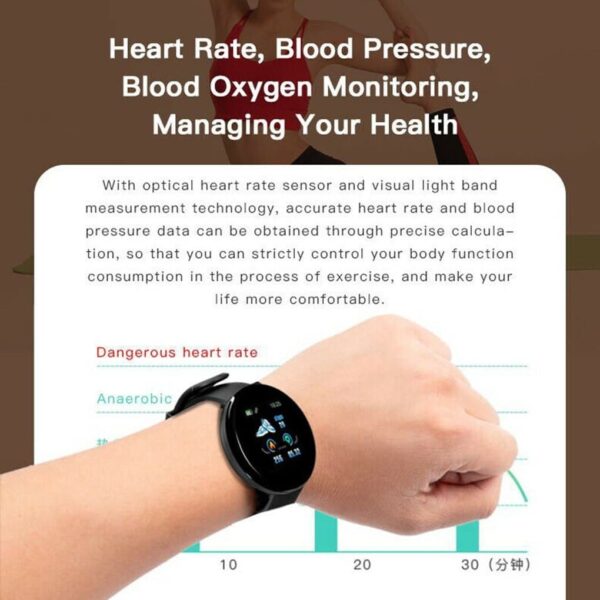 D18 Heart Rate Blood Pressure Smartwatch Color Screen Fitness Tracker Smart Watch IP65 Waterproof - Image 6