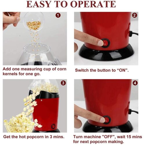 Popcorn Maker Hot Air Popcorn Popper 1200W With Measuring Cup Oil Free Home Party Corn Machine - Image 7