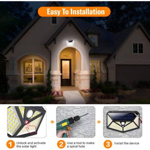 100 LEDs Rechargeable Motion Sensor Solar Interaction Waterproof Wall Lamp - Image 2