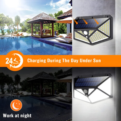 100 LEDs Rechargeable Motion Sensor Solar Interaction Waterproof Wall Lamp - Image 4