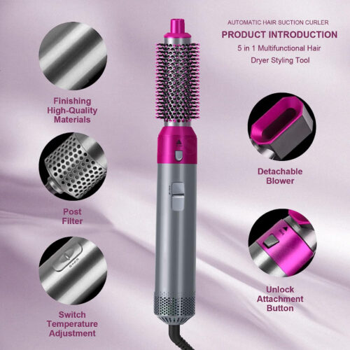 5 In 1 Detachable Hair Dryer Electric Blow Dryer Comb Negative Ion Straightener & Hair Curler - Image 2
