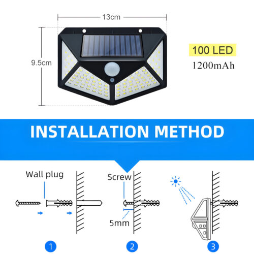 100 LEDs Rechargeable Motion Sensor Solar Interaction Waterproof Wall Lamp - Image 7