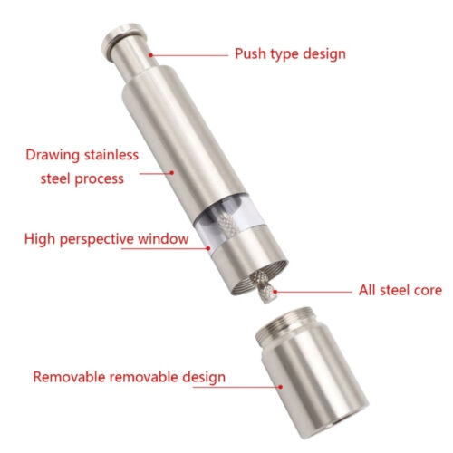 One Handed Operation Thumb Push High Quality Stainless Steel Spice Grinder - Image 6