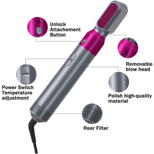 5 In 1 Detachable Hair Dryer Electric Blow Dryer Comb Negative Ion Straightener & Hair Curler - Image 9