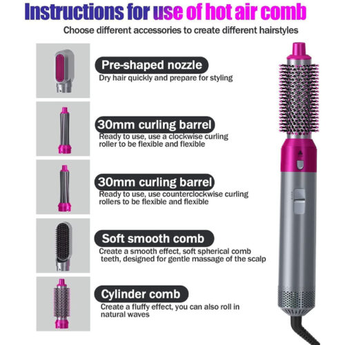 5 In 1 Detachable Hair Dryer Electric Blow Dryer Comb Negative Ion Straightener & Hair Curler - Image 10