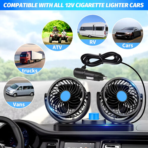 F30 Dual-Headed 360° Rotating Car Fan with Low Noise & Adjustable Airflow - Image 9