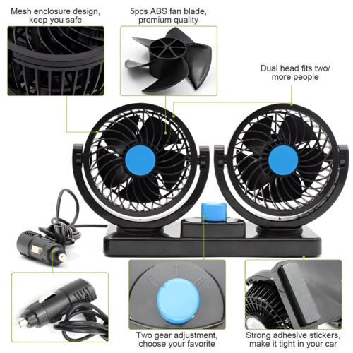 F30 Dual-Headed 360° Rotating Car Fan with Low Noise & Adjustable Airflow - Image 4