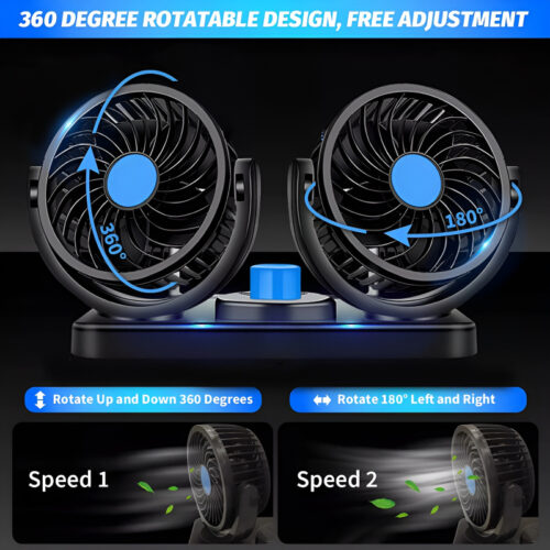 F30 Dual-Headed 360° Rotating Car Fan with Low Noise & Adjustable Airflow - Image 6